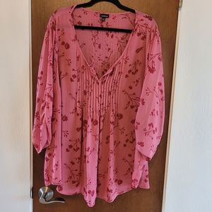 Torrid Pink Floral Pintuck Blouse Size 4